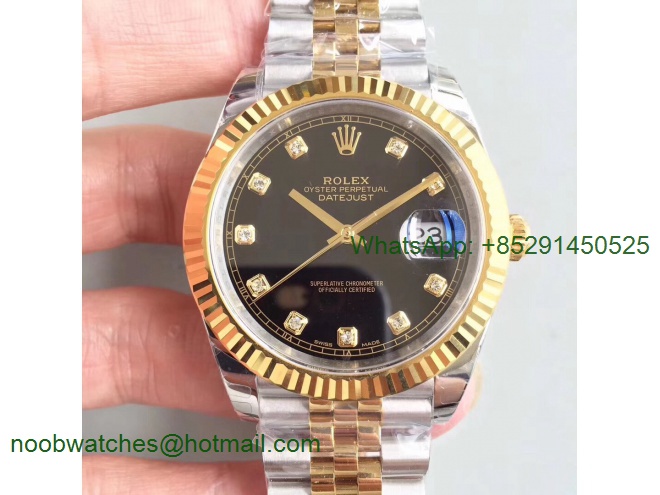 Replica Rolex DateJust 41mm 126333 904L 2tone Yellow Gold/Steel GMF 1:1 Best Black Diamond Dial A2836