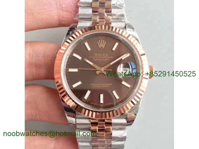 Replica Rolex DateJust 41mm 126333 904L 2tone Rose Gold/Steel GMF 1:1 Best Brown Dial Julibee Bracelet A2836