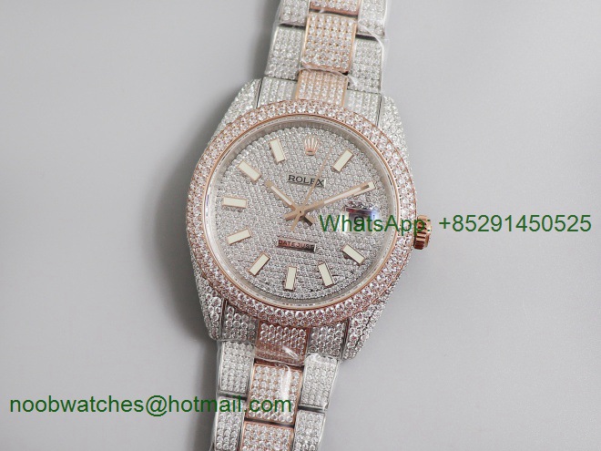 Replica Rolex Datejust 41mm 126331 SF Rose Gold SS 904L Full Diamond Ice Out A2824