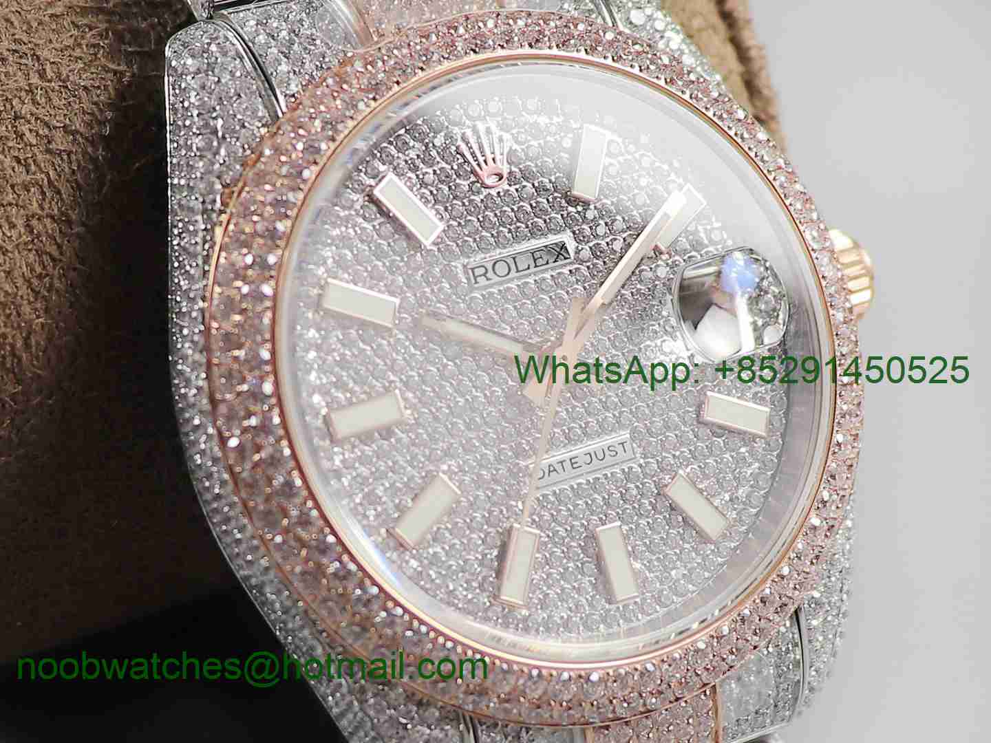 Replica Rolex Datejust 41mm 126331 SF Rose Gold SS 904L Full Diamond Ice Out A2824