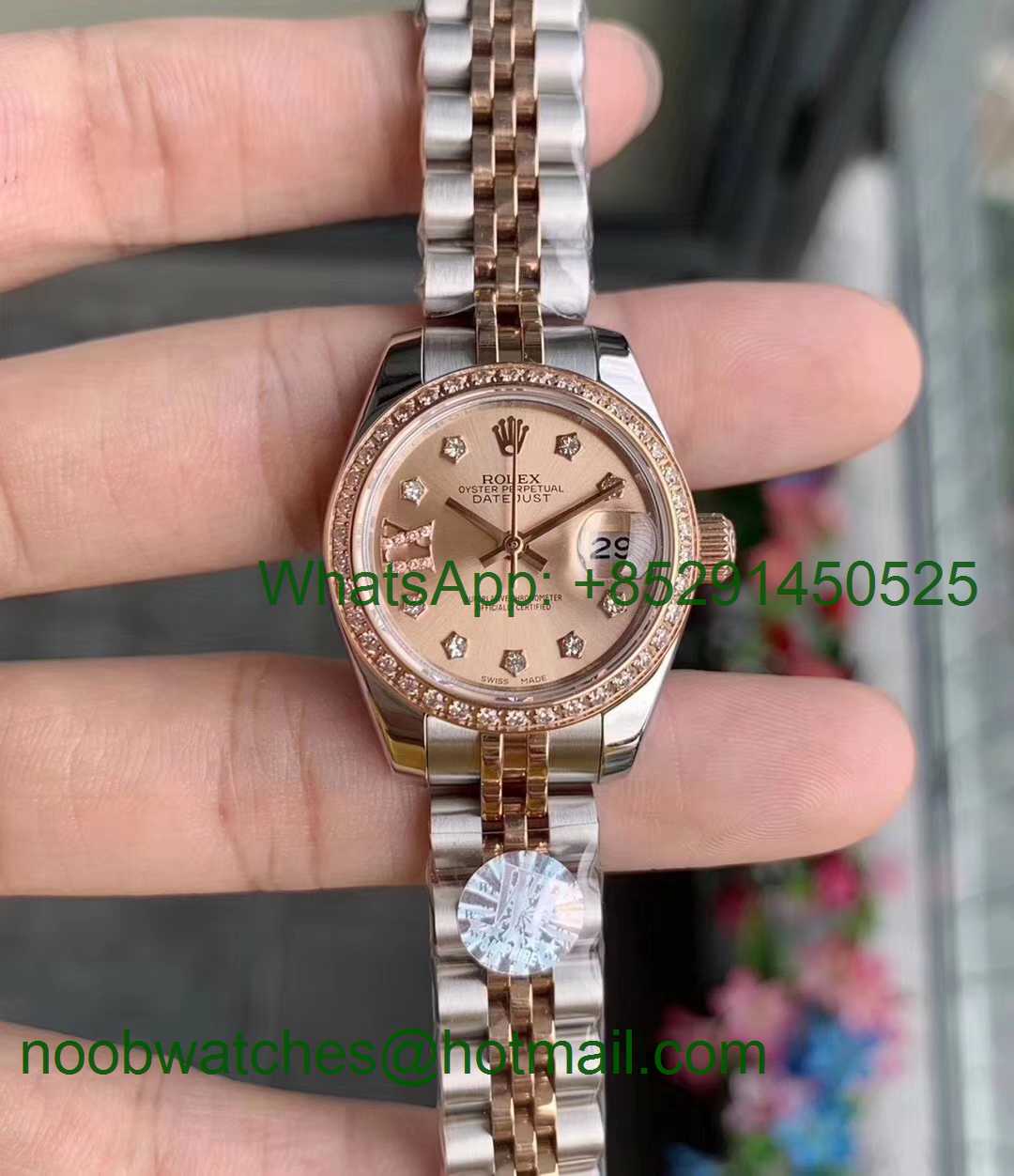 Replica Rolex Datejust 28MM 279171 Ladies WF Rose Gold/Steel Diamond Bezel Pink Dial Swiss ETA 2671 Watch