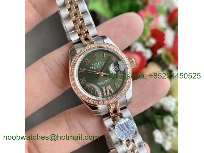 Replica Rolex Datejust 28MM 279171 Ladies WF Rose Gold/Steel Diamond Bezel Green Dial Swiss ETA 2671 Watch