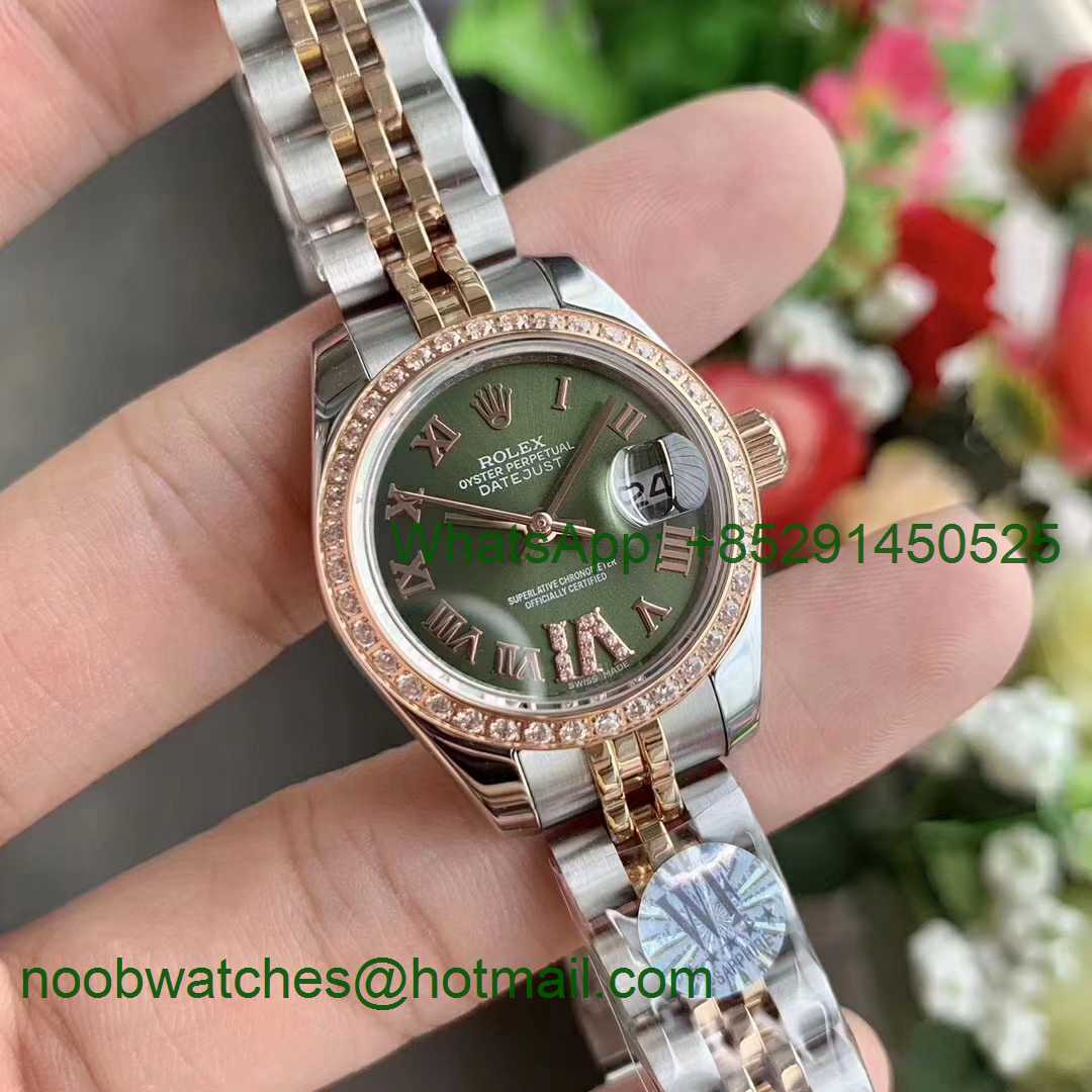 Replica Rolex Datejust 28MM 279171 Ladies WF Rose Gold/Steel Diamond Bezel Green Dial Swiss ETA 2671 Watch