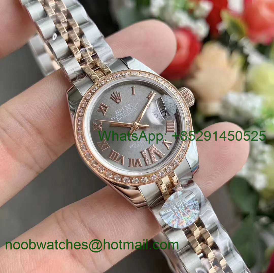 Replica Rolex Datejust 28MM 279171 Ladies WF Rose Gold/Steel Diamond Bezel Gray Dial Swiss ETA 2671 Watch