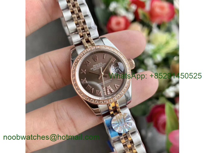 Replica Rolex Datejust 28MM 279171 Ladies WF Rose Gold/Steel Diamond Bezel Brown Dial Swiss ETA 2671 Watch