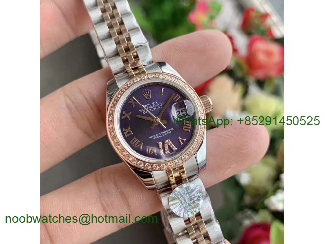 Replica Rolex Datejust 28MM 279171 Ladies WF Rose Gold/Steel Diamond Bezel Purple Dial Swiss ETA 2671 Watch