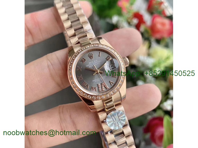 Replica Rolex Datejust 28MM 279135RBR Ladies WF Rose Gold Diamond Bezel Gray Dial Swiss ETA 2671 Watch