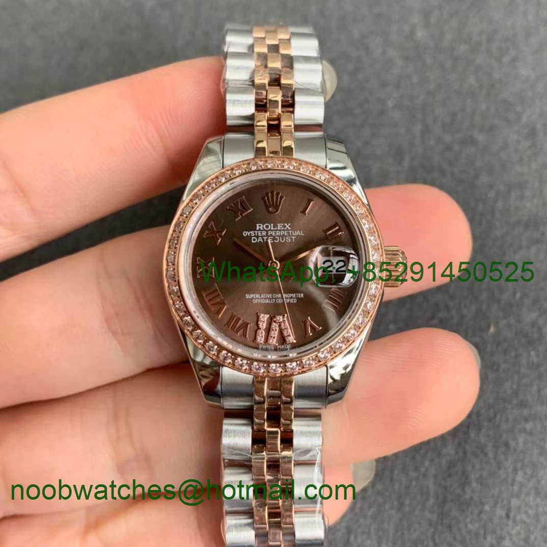 Replica Rolex Datejust 28MM 279383RBR Ladies WF Rose Gold/Steel Diamond Bezel Brown Dial Swiss ETA 2671 Watch