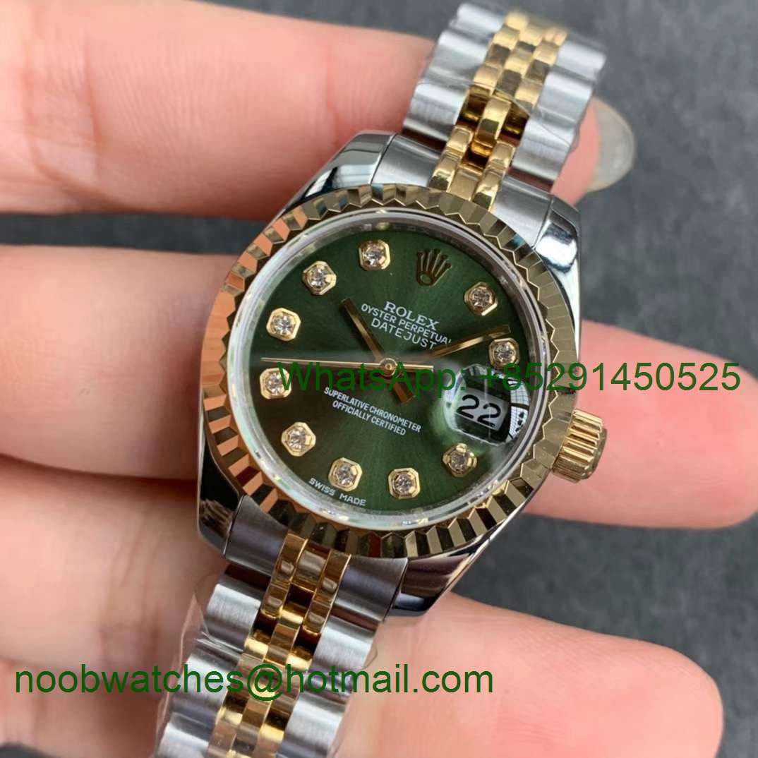 Replica Rolex Datejust 28MM 279383RBR Ladies WF Yellow Gold/Steel Green Dial Swiss ETA 2671 Watch