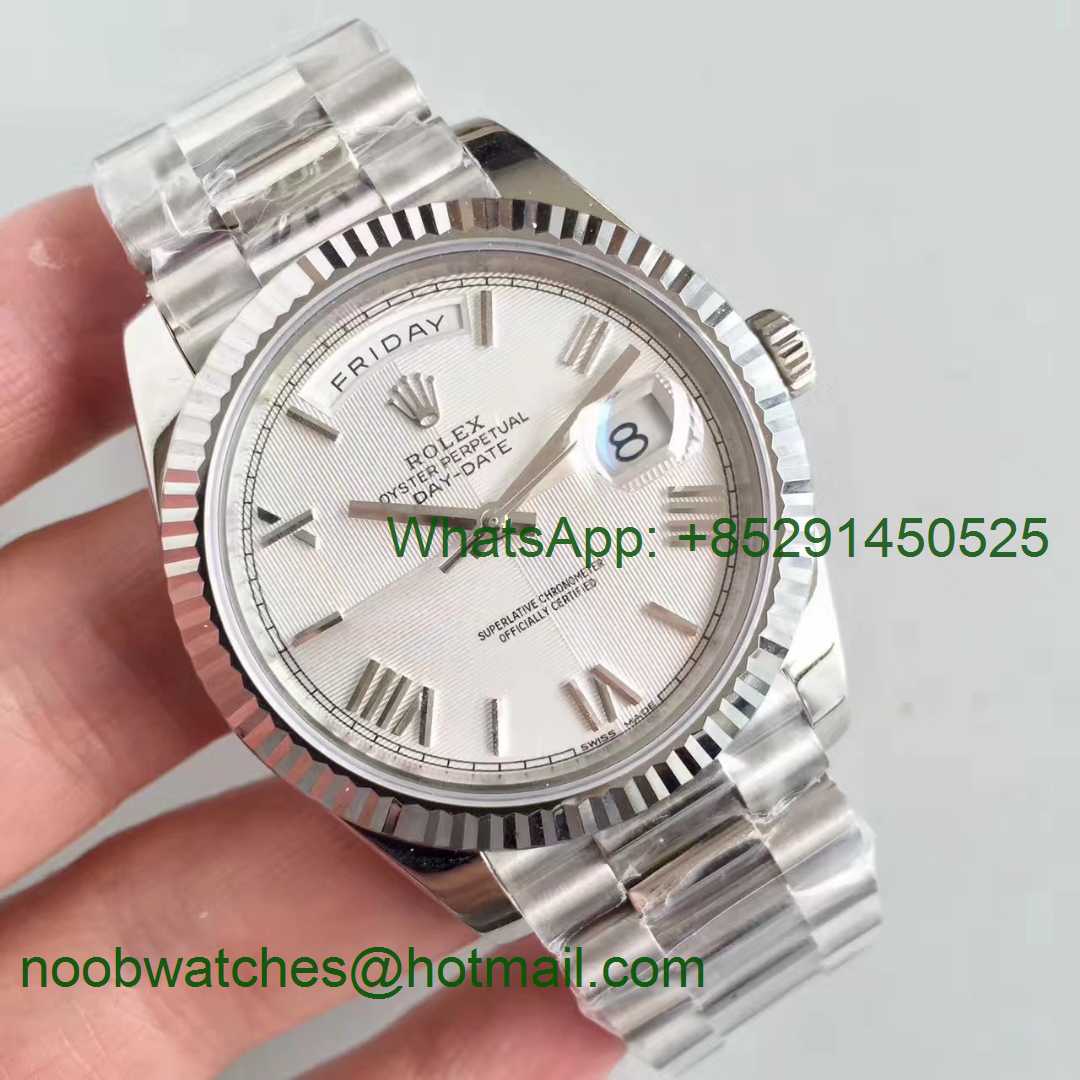 Replica Rolex Day-Date 40 228239 Noob 1:1 Best Edition Quadrant Textured Silver Dial President Bracelet A3255