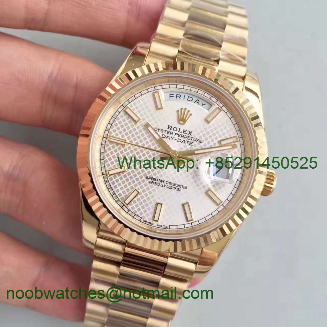 Replica Rolex Day-Date 40 228238 Yellow GOLD Noob 1:1 Best Edition Silver Textured Dial YG President Bracelet A3255
