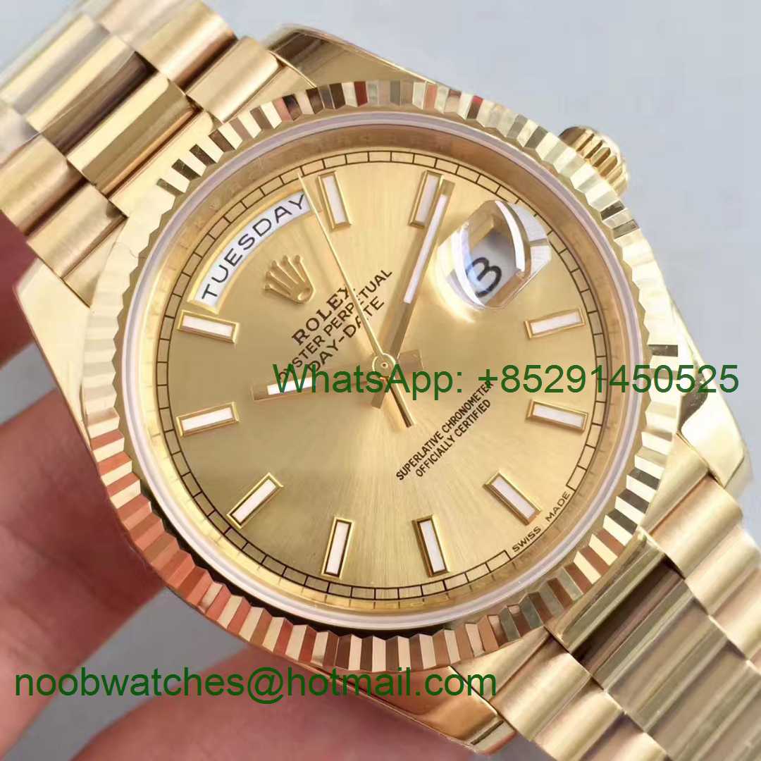 Replica Rolex Day-Date 40 228238 Yellow GOLD Noob 1:1 Best Edition YG Dial YG President Bracelet A3255