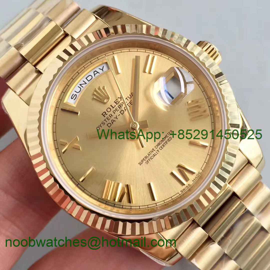 Replica Rolex Day-Date 40 228238 Yellow GOLD Noob 1:1 Best Edition YG Roman Dial YG President Bracelet A3255