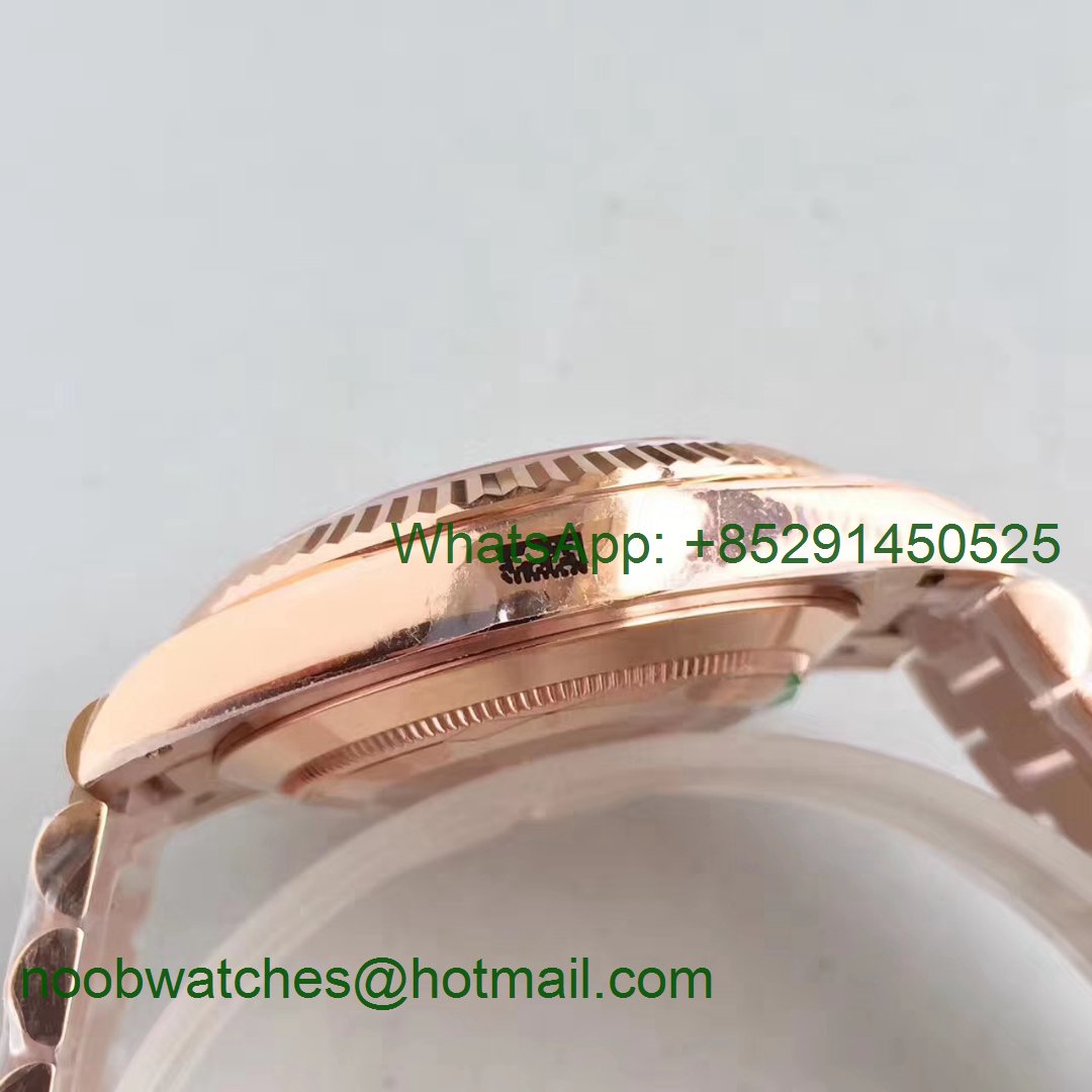Replica Rolex Day-Date 40 228235 Rose GOLD Noob 1:1 Best Edition Silver Roman Dial RG President Bracelet A3255