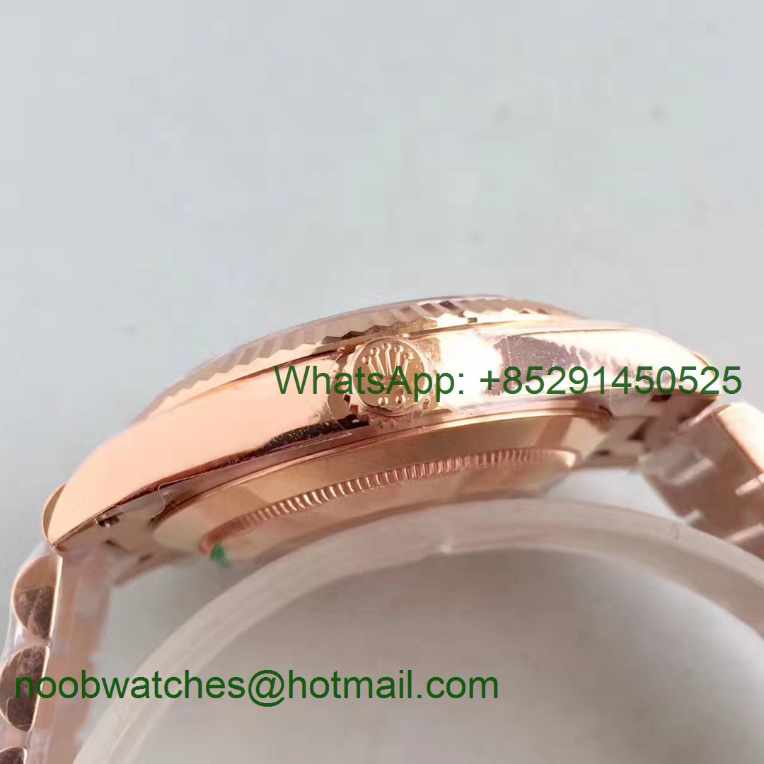 Replica Rolex Day-Date 40 228235 Rose GOLD Noob 1:1 Best Edition Silver Roman Dial RG President Bracelet A3255