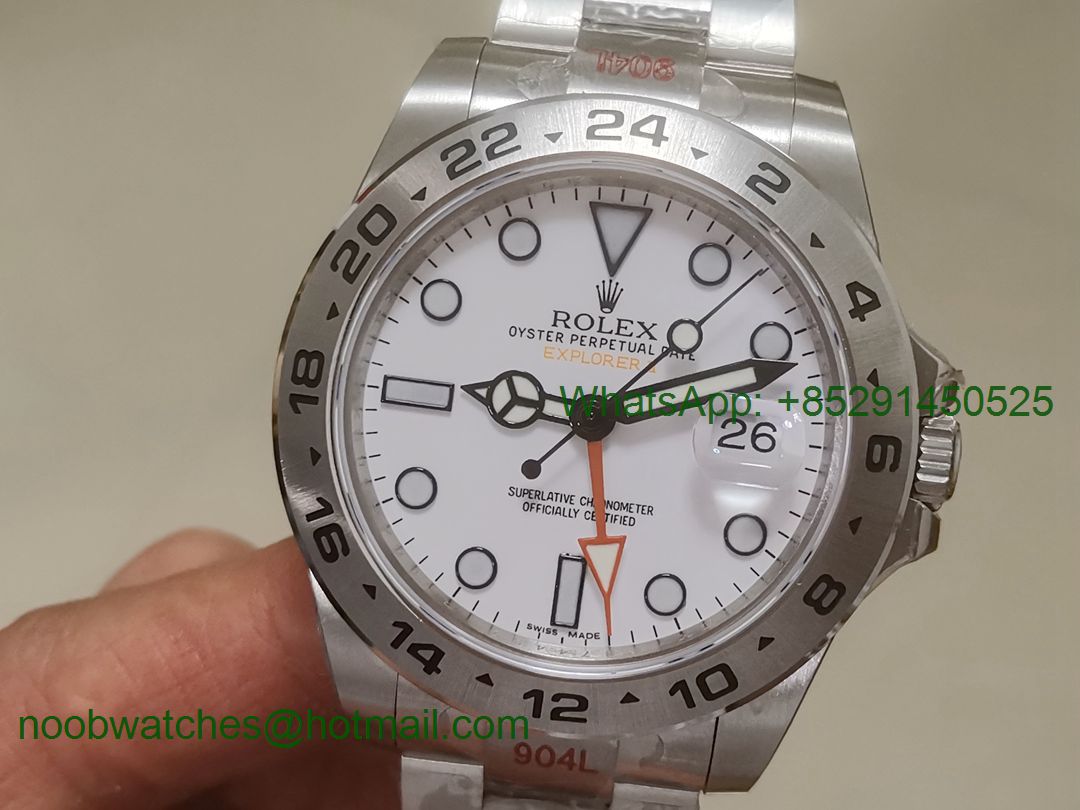 Replica Rolex Explorer II 42mm 216570 904L SS GMF 1:1 Best White Dial A3187 Correct Hand Stack