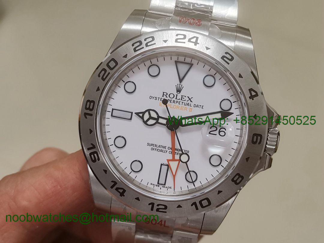 Replica Rolex Explorer II 42mm 216570 904L SS GMF 1:1 Best White Dial A3187 Correct Hand Stack