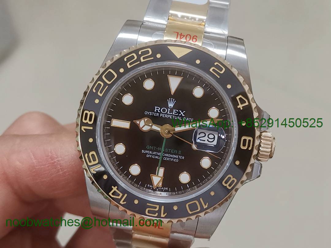 Replica Rolex GMT-Master II 116713 LN Black Ceramic Thick Yellow Gold Wrapped 904L Steel Noob 1:1 Best A3187 CHS