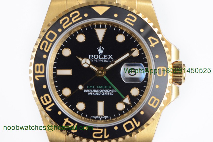 Replica Rolex GMT-Master II 116718 LN Black Ceramic Yellow Gold EWF Best Edition Black Dial on YG Bracelet A2836