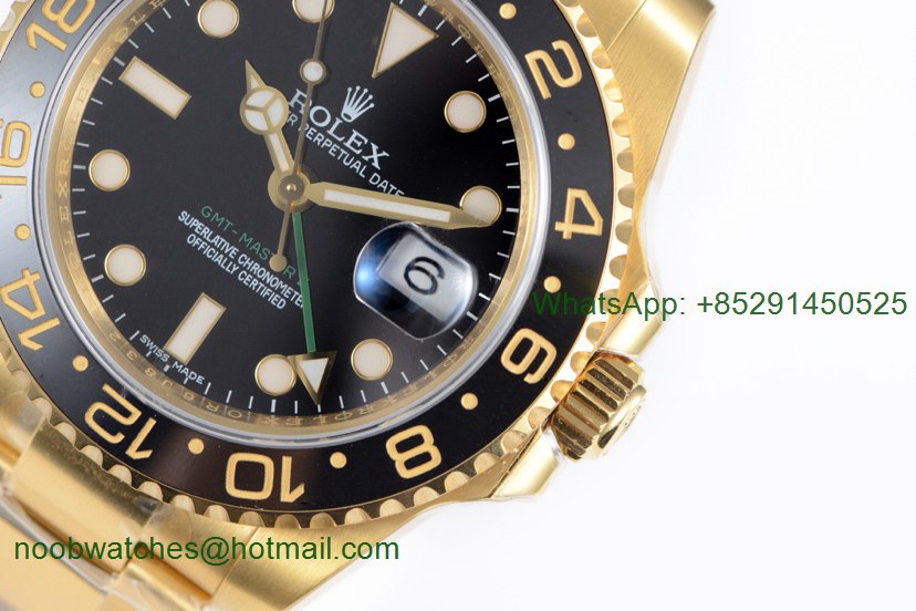 Replica Rolex GMT-Master II 116718 LN Black Ceramic Yellow Gold EWF Best Edition Black Dial on YG Bracelet A2836