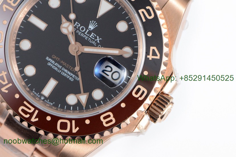 Replica Rolex GMT-Master II 126715 CHNR Black/Brown Ceramic Rose Gold EWF Best Edition A2836