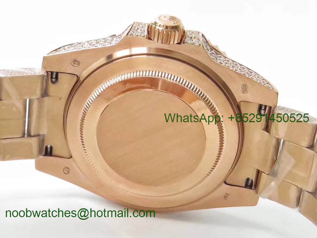 Replica Rolex GMT Master II 116769 BRIL Full Diamonds Rose Gold Watch TWF Best Edition A2836