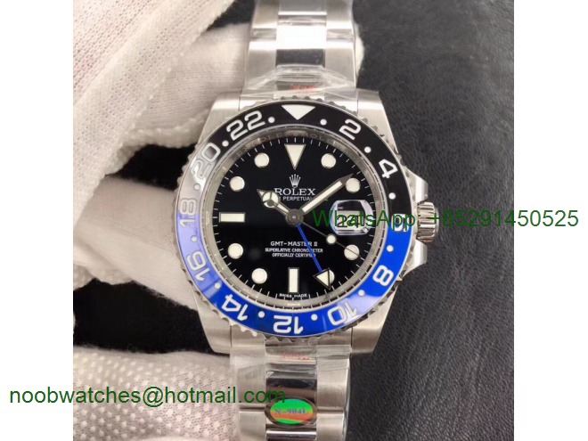 Replica Rolex GMT-Master II 116710 BLNR Black/Blue Ceramic 904L Steel 1:1 Noob Best A3186 V10 Correct Hand Stack