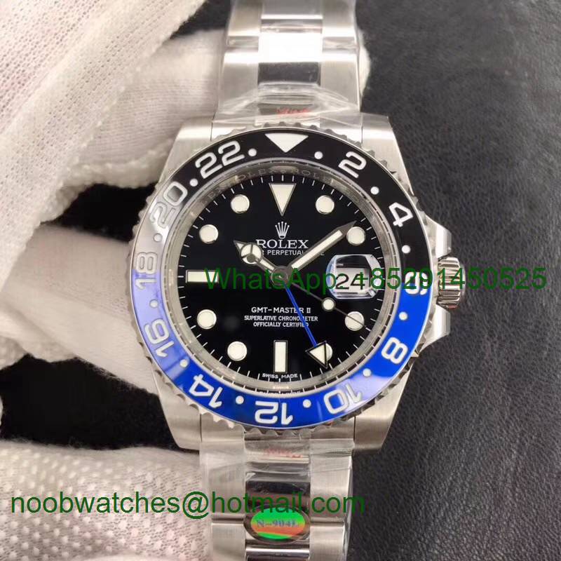 Replica Rolex GMT-Master II 116710 BLNR Black/Blue Ceramic 904L Steel 1:1 Noob Best A3186 V10 Correct Hand Stack