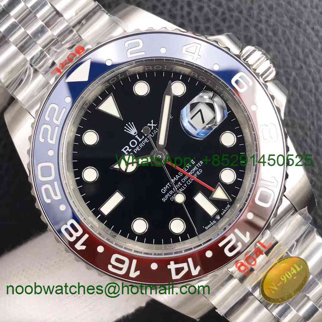 Replica Rolex GMT Master II 126710 BLRO Pepsi Real Ceramic 904L SS Noob 1:1 Best Julibee Bracelet A3285 CHS