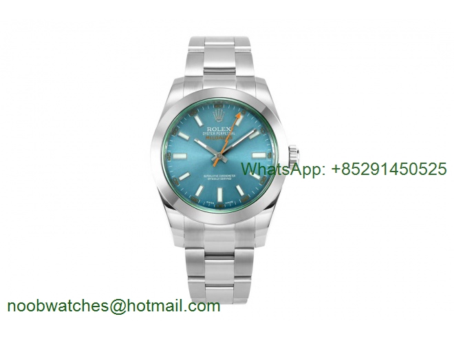 Replica Rolex Milgauss 116400 GV Real Green Sapphire 904L DJF 1:1 Best Edition Blue Dial on SS Bracelet A2836