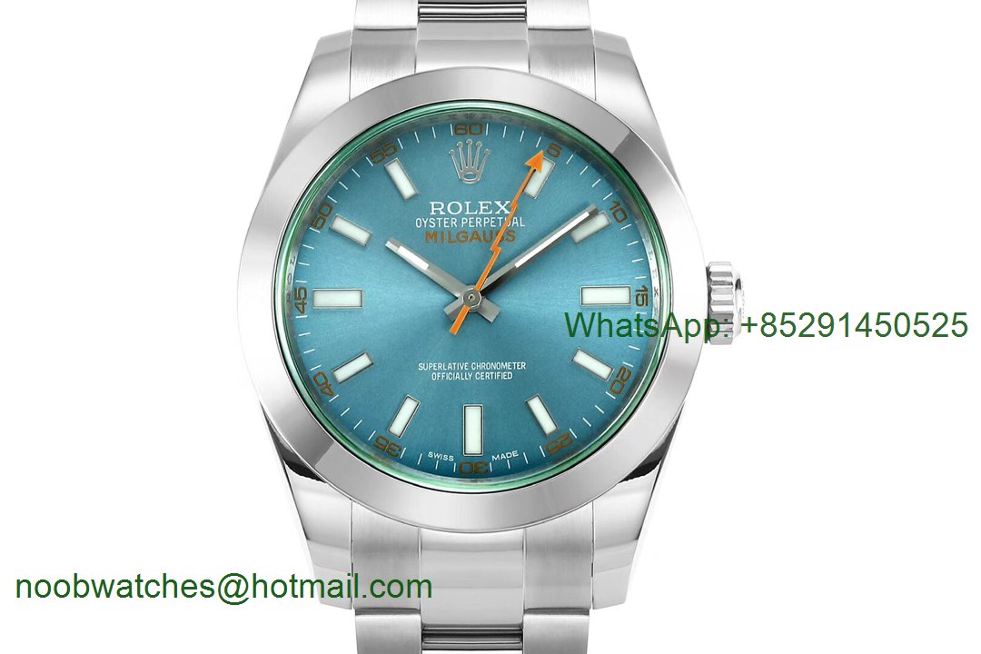 Replica Rolex Milgauss 116400 GV Real Green Sapphire 904L DJF 1:1 Best Edition Blue Dial on SS Bracelet A2836