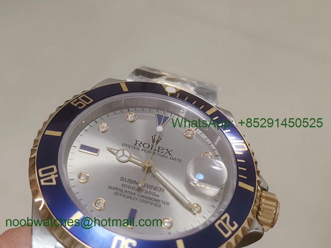 Replica Rolex Submariner 16613 2tone Steel Yellow Gold BP Factory Serti Dial A2813