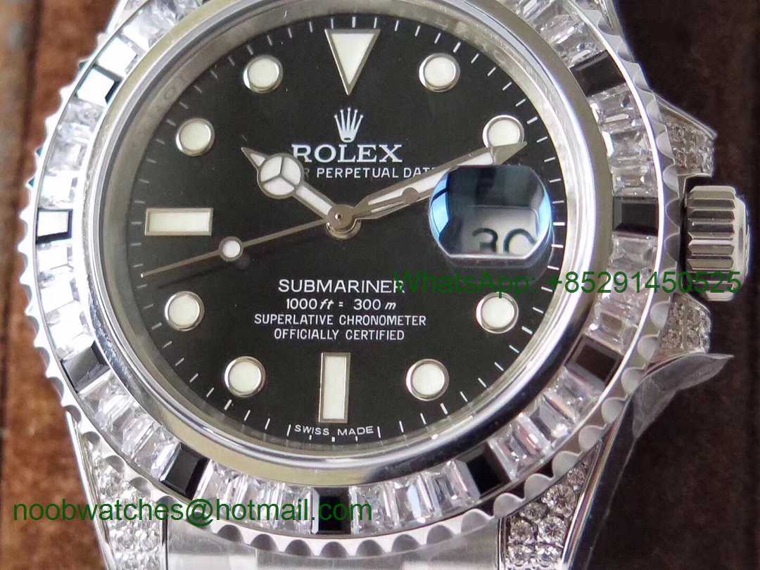 Replica Rolex Submariner Date 116610LN 904L Diamonds Bezel Black Dial GSF