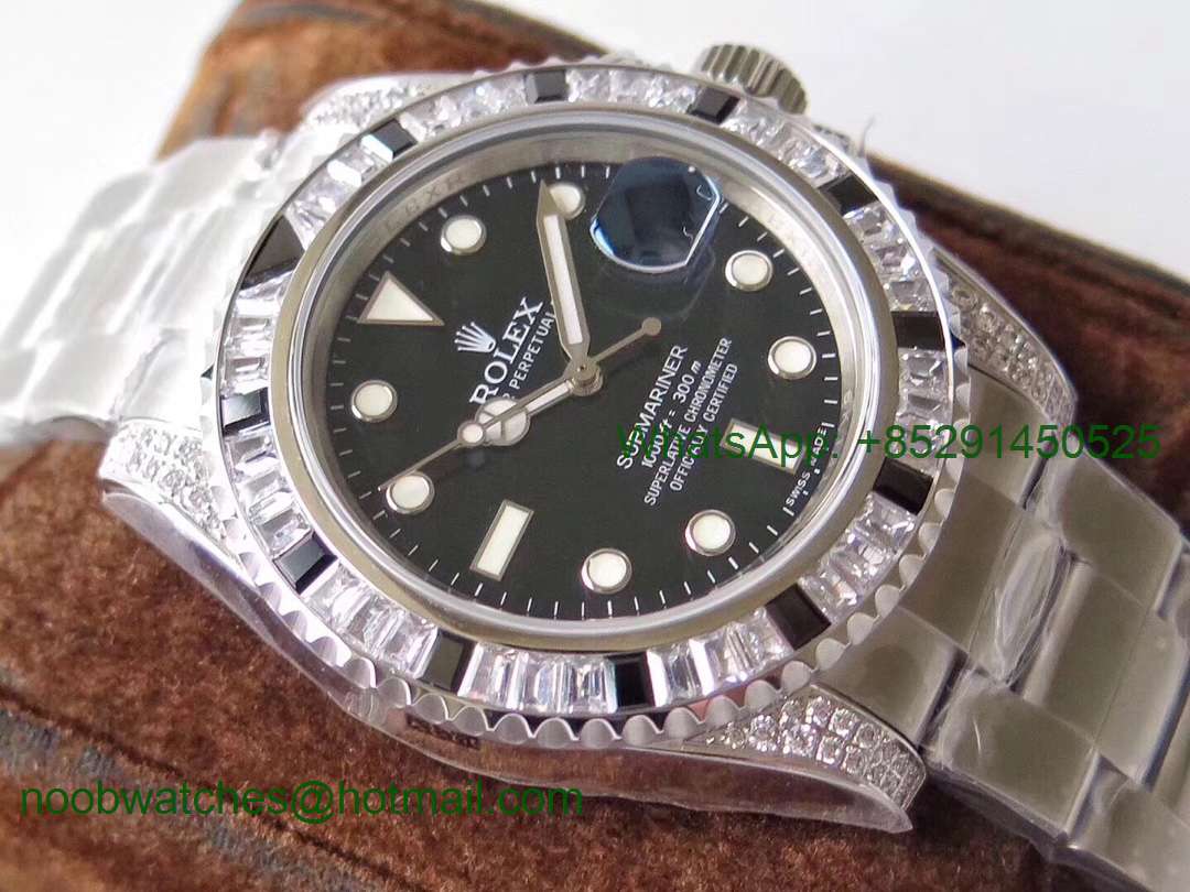 Replica Rolex Submariner Date 116610LN 904L Diamonds Bezel Black Dial GSF