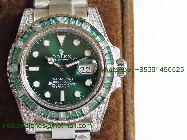 Replica Rolex Submariner Date 116610LV 904L Diamonds Bezel Green Dial GSF