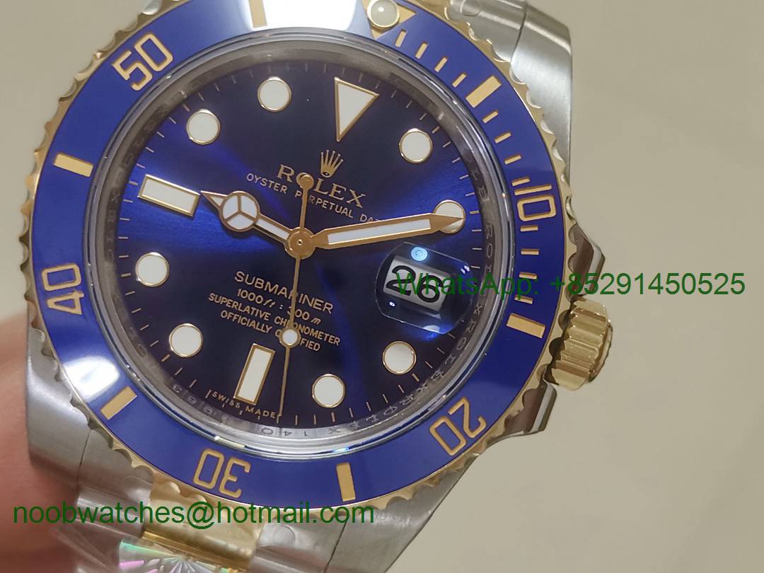 Replica Rolex Submariner 116613 LB 2tone Yellow Gold Blue Ceramic ARF 1:1 Best Edition 904L SH3135 V3