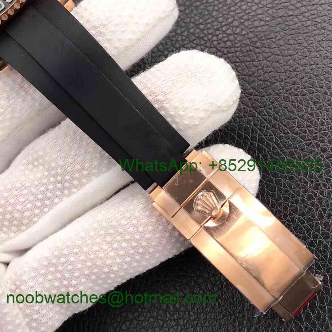Replica Rolex Yacht-Master 116655 Noob Rose GOLD 1:1 Best Edition 3D Black Ceramic Bezel Black Rubber A2836 (Free Extra 