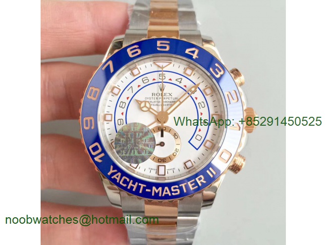 Replica Rolex YachtMaster II 116681 2tone Rose Gold Steel Blue Ceramic JF 1:1 Best Edition A7750