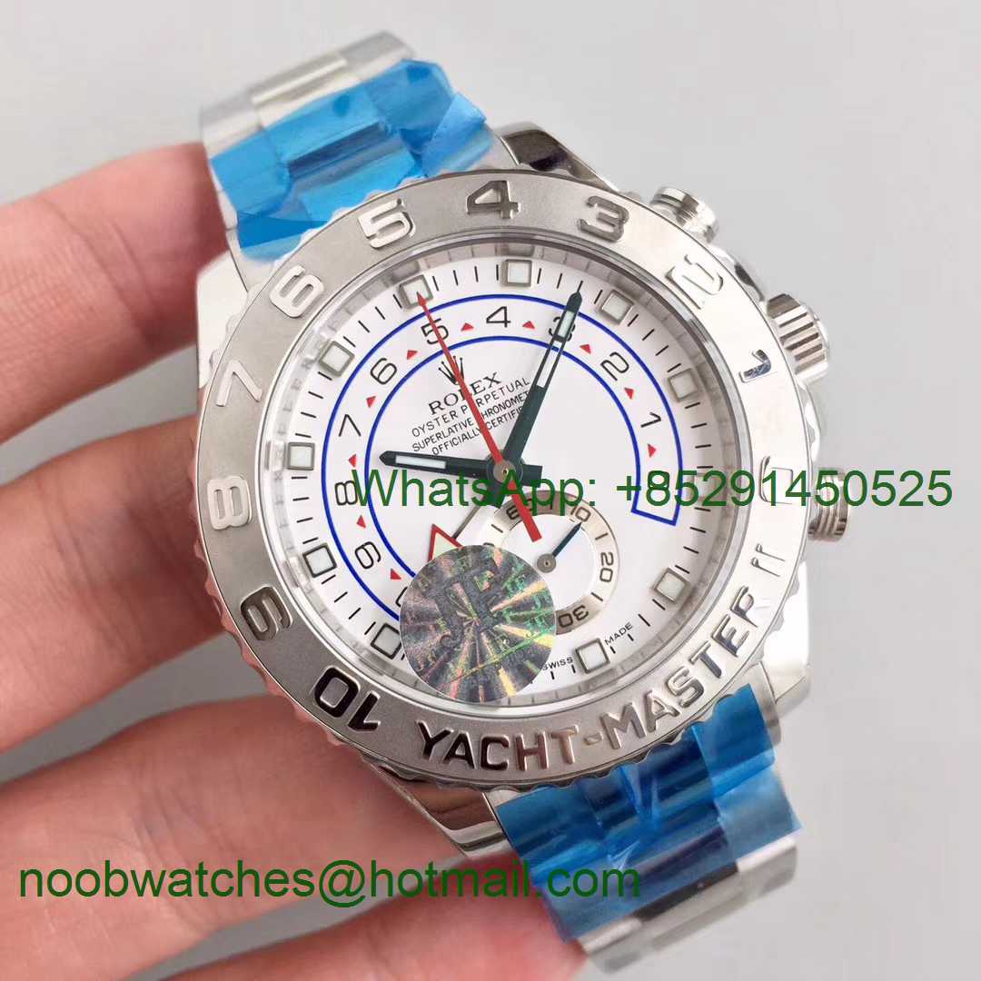 Replica Rolex YachtMaster II 116689 SS JF 1:1 Best Edition White Dial on SS Bracelet A7750