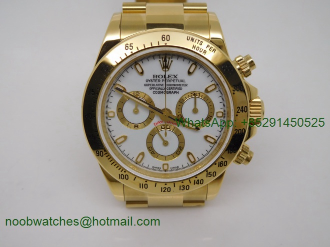 Replica Rolex Daytona ALL Yellow Gold White Dial BP Factory 1:1 Version A7750 on Bracelet