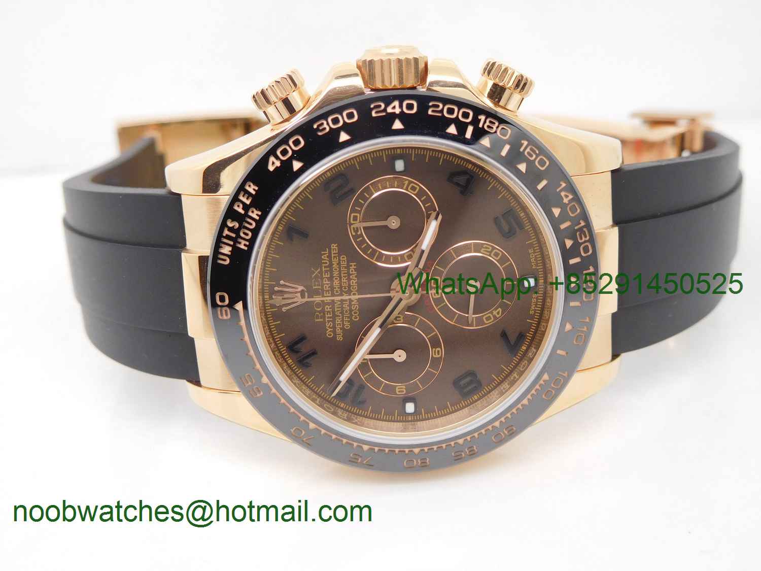Replica Rolex Daytona Rose Gold Brown Dial BP Factory A7750 on Rubber Strap