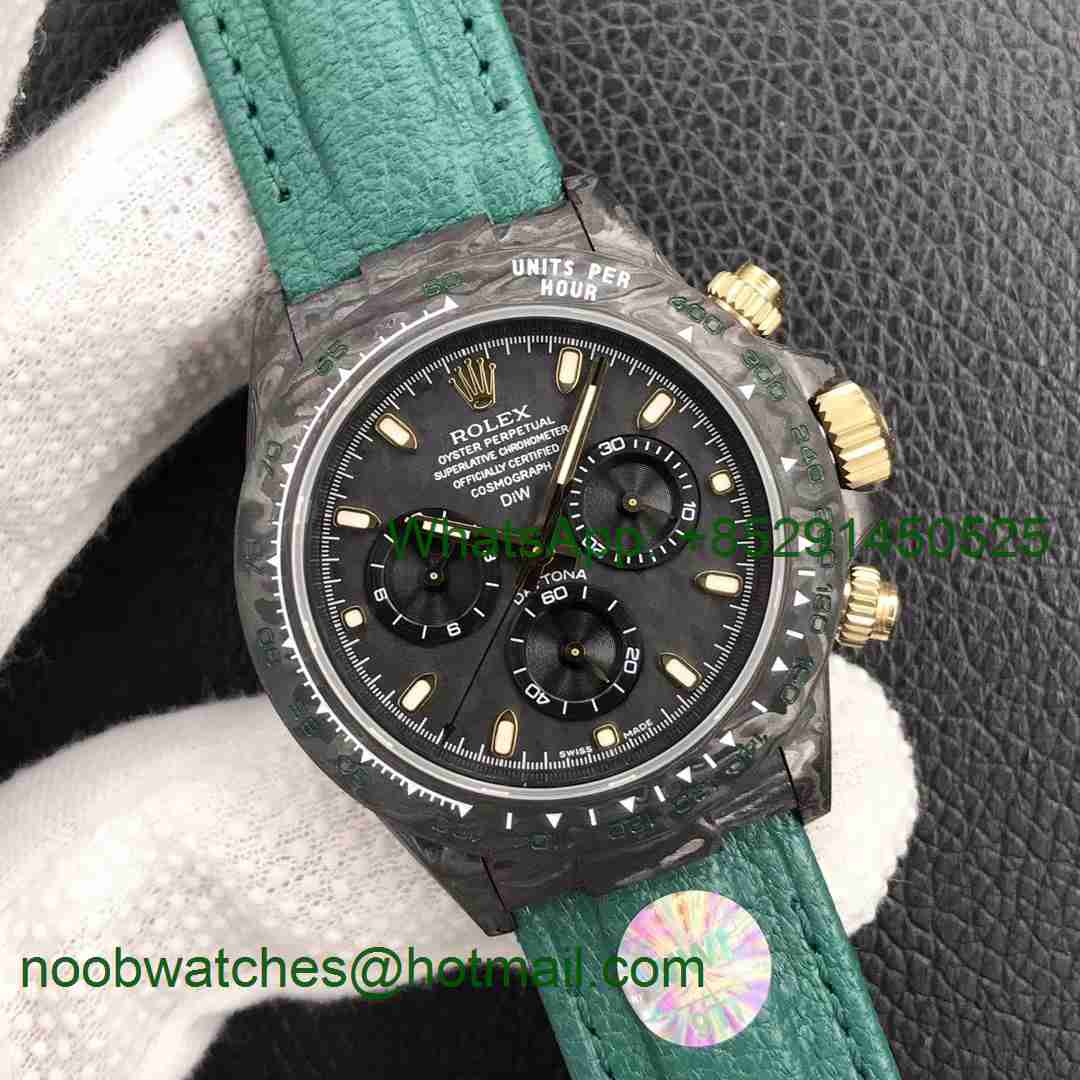 Replica Rolex Daytona DIW WWF Best Carbon Case and Bezel Black Dial Green Nylon Strap A7750