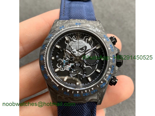 Replica Rolex Daytona WWF Best CRONUSART Carbon Case Panda Dial on Blue Nylon Strap A7750