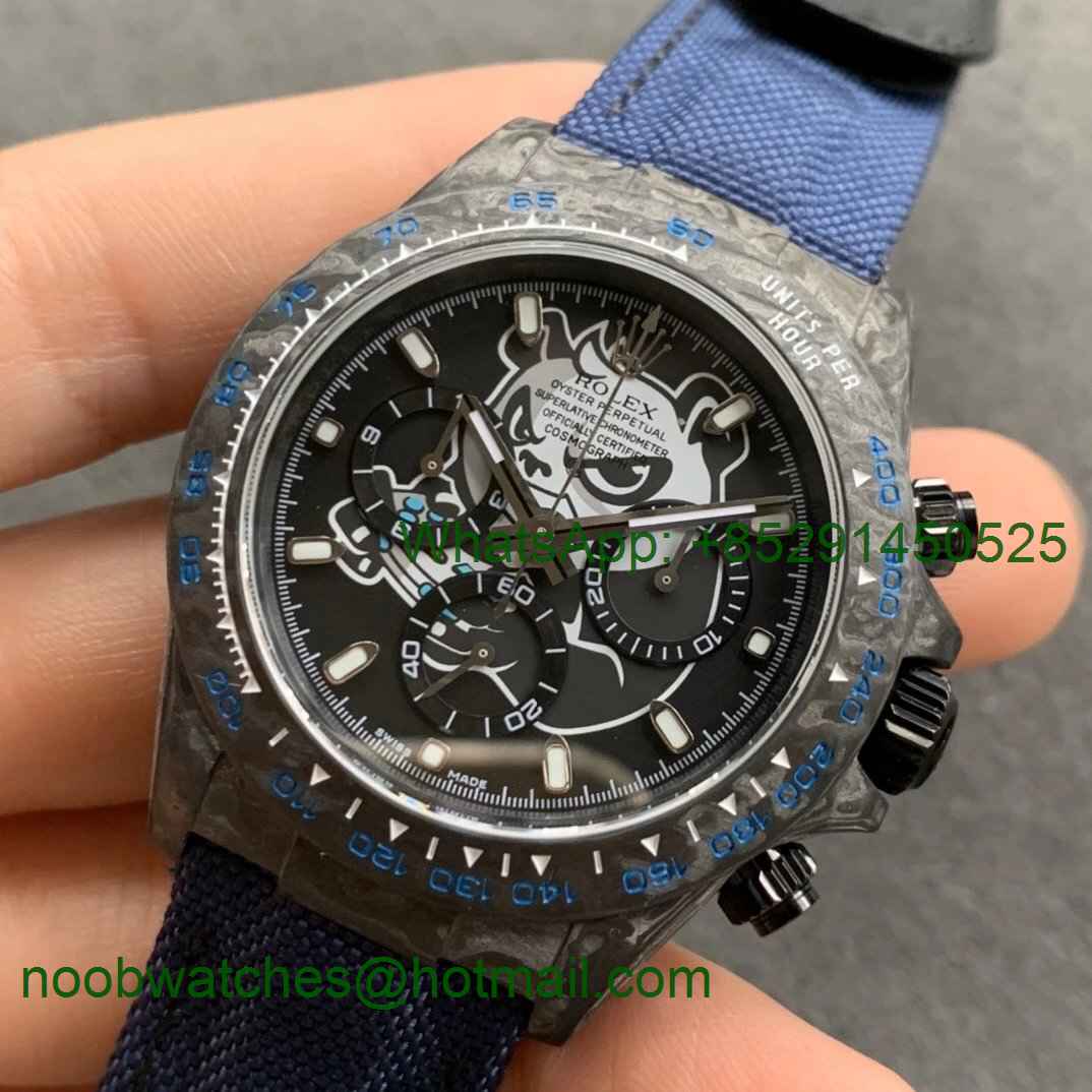 Replica Rolex Daytona WWF Best CRONUSART Carbon Case Panda Dial on Blue Nylon Strap A7750