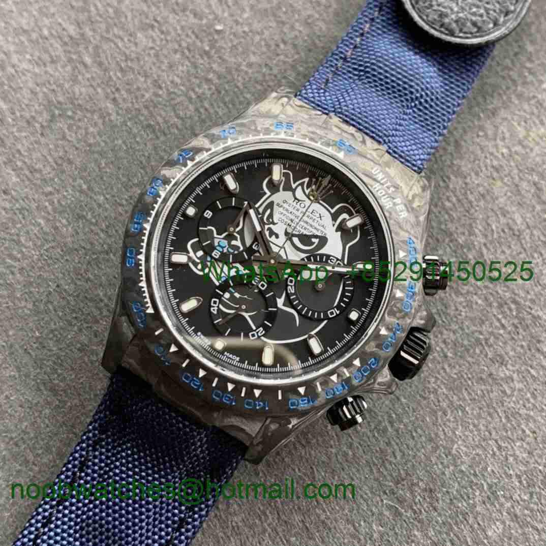 Replica Rolex Daytona WWF Best CRONUSART Carbon Case Panda Dial on Blue Nylon Strap A7750