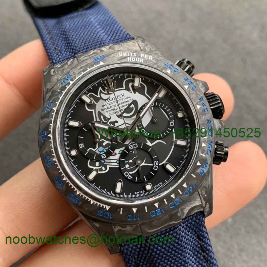 Replica Rolex Daytona WWF Best CRONUSART Carbon Case Panda Dial on Blue Nylon Strap A7750