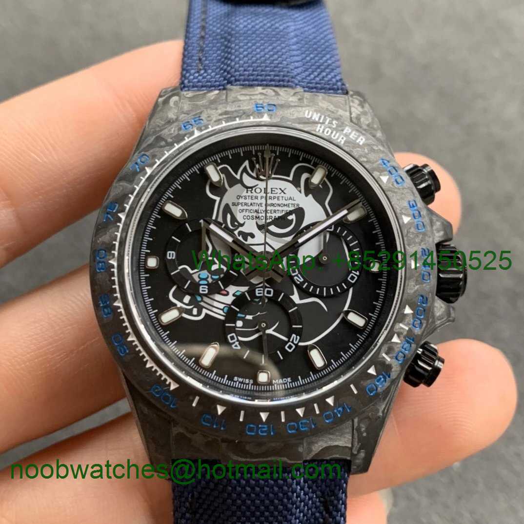 Replica Rolex Daytona WWF Best CRONUSART Carbon Case Panda Dial on Blue Nylon Strap A7750