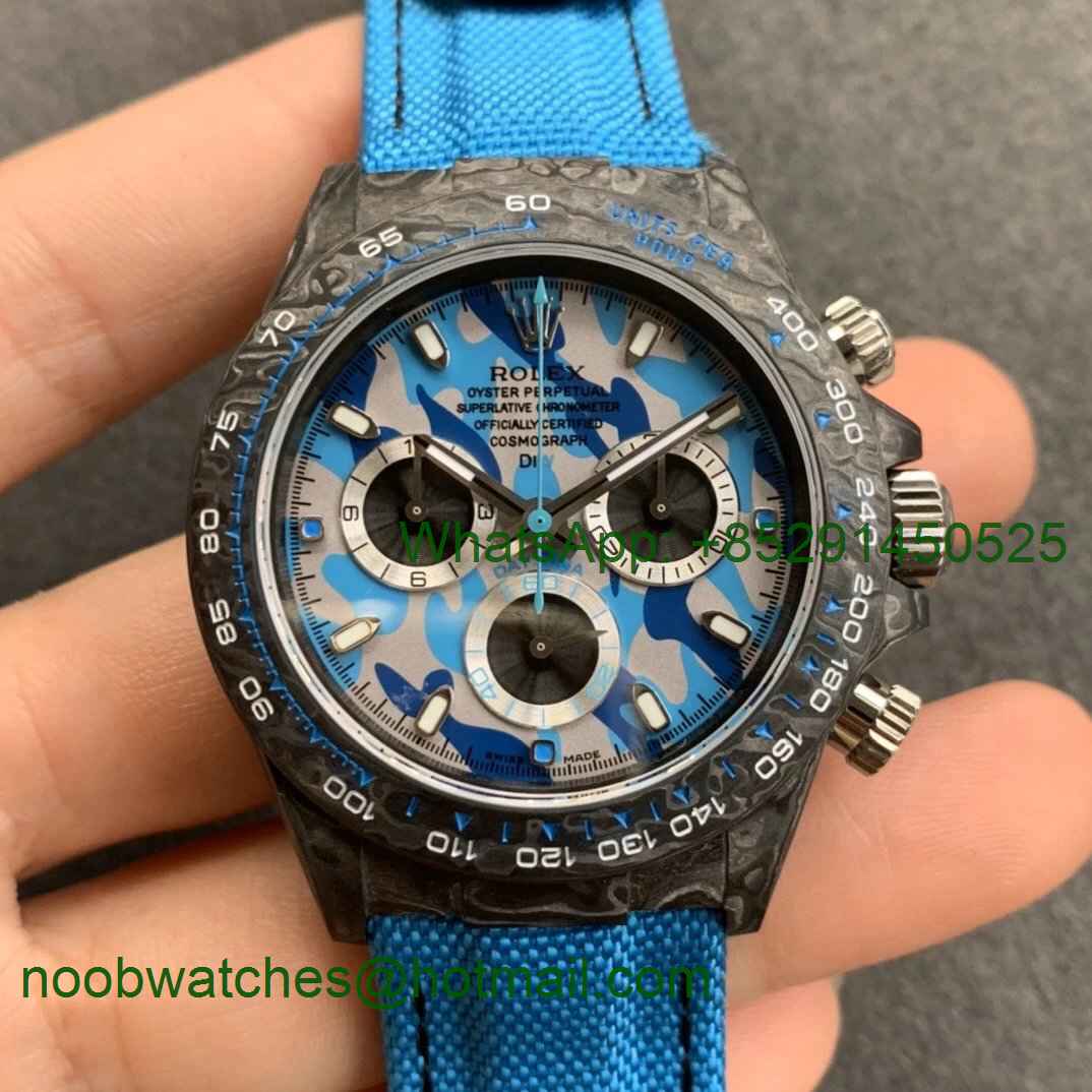 Replica Rolex Daytona WWF Best CRONUSART Carbon Case Blue Gray Dial Blue Nylon Strap A7750