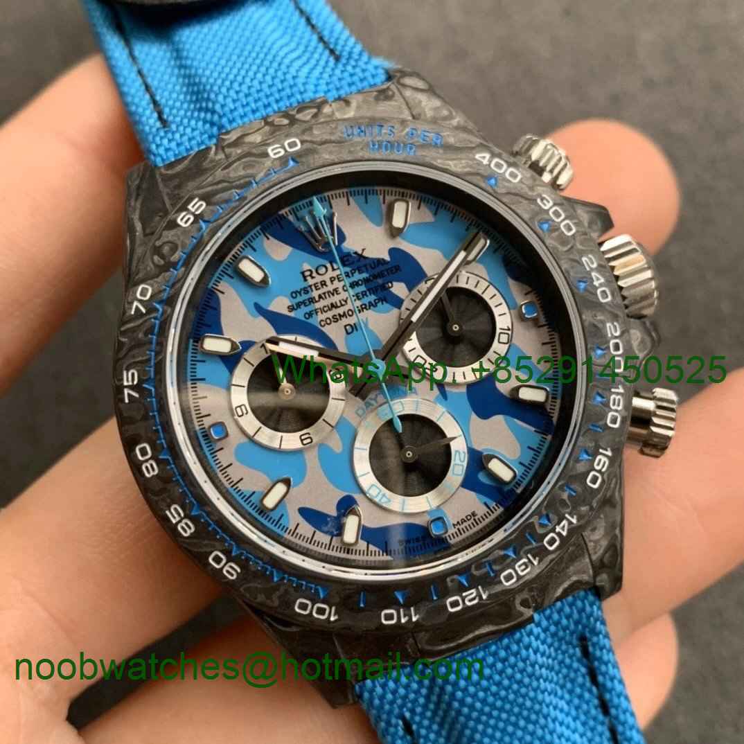 Replica Rolex Daytona WWF Best CRONUSART Carbon Case Blue Gray Dial Blue Nylon Strap A7750