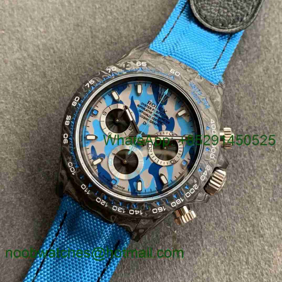 Replica Rolex Daytona WWF Best CRONUSART Carbon Case Blue Gray Dial Blue Nylon Strap A7750